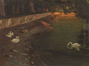 Waters With Swan by Ettore Burzi