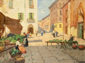 La Piazza Del Mercato Di Chivasso by Giuseppe Buscaglione