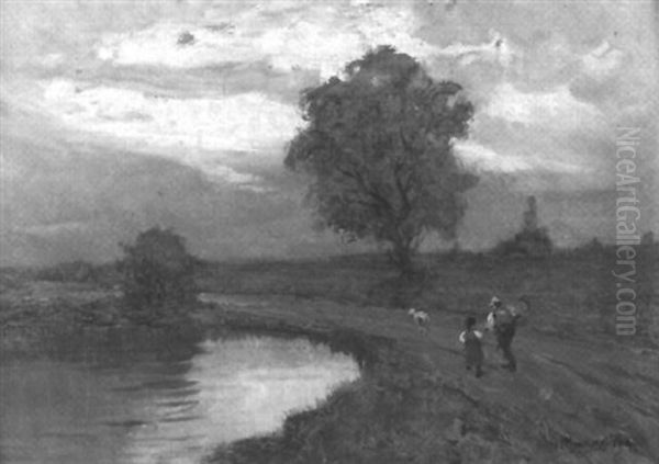 Landschaft Mit Strasse Und Weiher - view 1