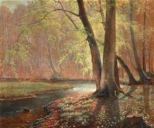 Forest Scene With A Stream by Peter Johan Valdemar Busch