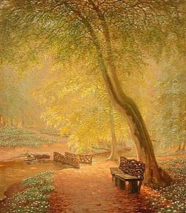 Spring Day In A Forest With Two Boys Playing At A Stream by Peter Johan Valdemar Busch