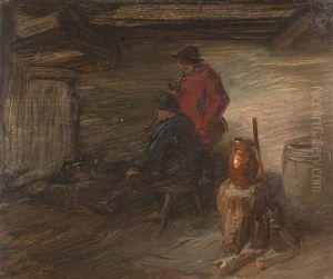 Interieur Mit Zwei Bauern Und Grosem Hackklotz by Wilhelm Busch