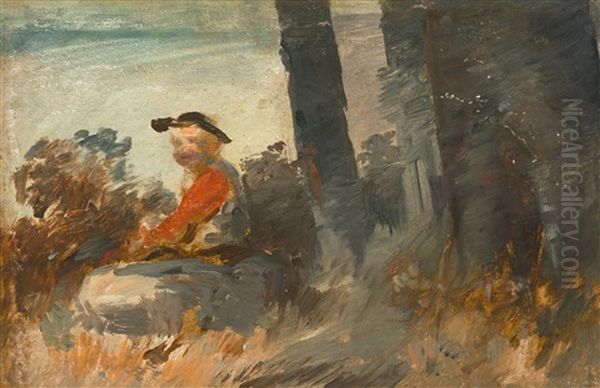 Junge Mit Rotem Wams In Landschaft - view 1