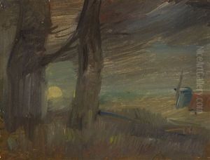 Mondlandschaft Mit Windmuhle by Wilhelm Busch