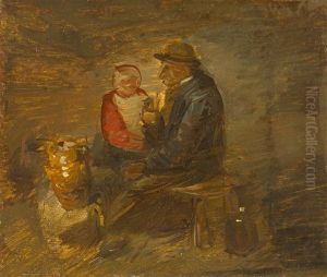 Bauer Mit Kind Auf Einer Bank by Wilhelm Busch