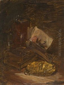 Stillleben Mit Buchern, Krug Und Aschenbecher by Wilhelm Busch