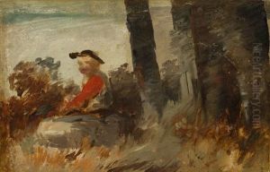 Junge In Rotem Wams In Landschaft Junge In Rotem Wams In Landschaft