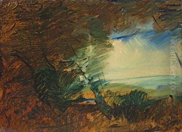 Waldrand Mit Dickem Baum Und Rotjacke - view 1