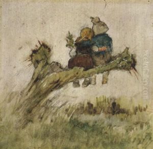 Zwei Kinder Auf Einer Weide by Wilhelm Busch