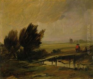 Landschaft Mit Bachlauf, Brucke Und Muhle by Wilhelm Busch
