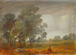Herbstliche Landschaft Mit Grosser Baumgruppe by Wilhelm Busch