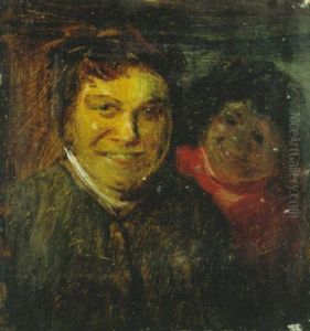 Lachender Mann Mit Einem Jungen by Wilhelm Busch
