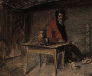 Bauer Am Tisch Sitzend by Wilhelm Busch