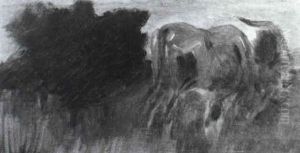 Zwei Kuhe Auf Der Wiede, Links Ein Baum by Wilhelm Busch