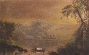 Tropical River Scene With A Boat by Norton Bush