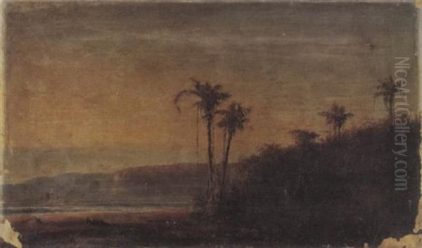 An Exotic Landscape With Fishermen On A Lagoon - view 1