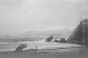 A Panoramic Rocky Coastal Scene With Three-masted Sailing Ship