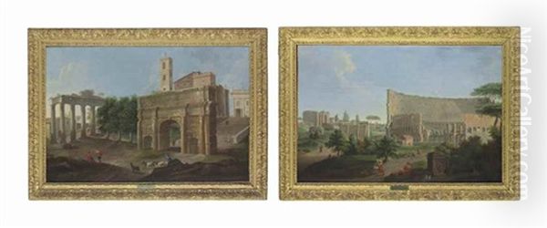 A Roman Capriccio With The Colosseum And The Arch Of Constantine (+ Another With The Campo Vaccino, The Arch Of Septimus Serverus, The Temple Of Saturn And The Palazzo Dei Senatori; 2 Works) - view 1