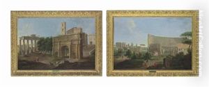 A Roman Capriccio With The Colosseum And The Arch Of Constantine (+ Another With The Campo Vaccino, The Arch Of Septimus Serverus, The Temple Of Saturn And The Palazzo Dei Senatori; 2 Works) by Giovanni Battista Busiri