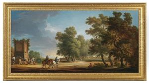 An Italian Landscape With An Ancient Well And Riders by Giovanni Battista Busiri