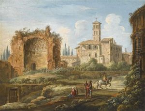 Vue Partielle Du Colisee Et La Basilique De Sainte Francoise Romaine by Giovanni Battista Busiri