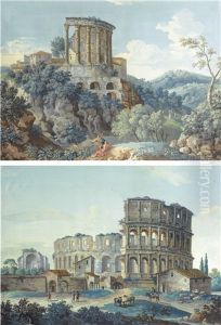 Vue Du Colisee Vue Du Temple De Vesta A Tivoli by Giovanni Battista Busiri