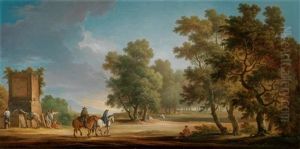 Arkadische Landschaft Mit Reitern Bei Einem Brunnen by Giovanni Battista Busiri