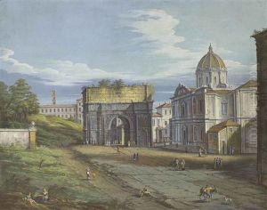 The Arch Of Septimius Severus With The Church Of Saints Luca And Martina, The Campidoglio Beyond