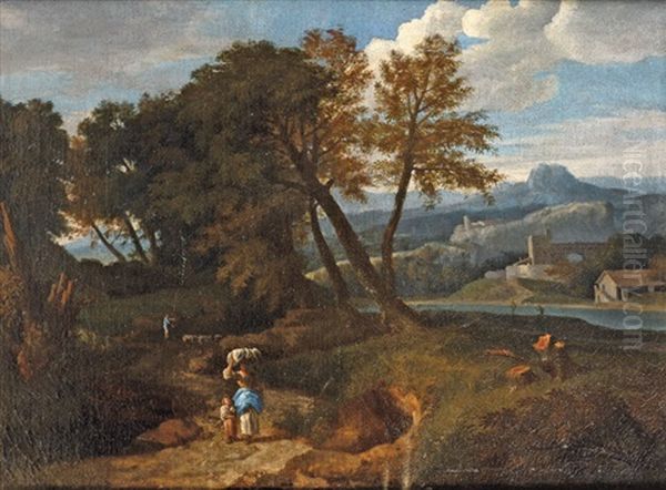 Une Vue De La Campagne Romaine Avec Le Mont Soratte Animee De Personnages Et D'animaux - view 1