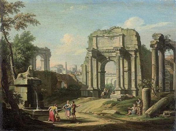 Caprice Architectural Avec Des Elements De La Rome Antique Anime De Personnages - view 1