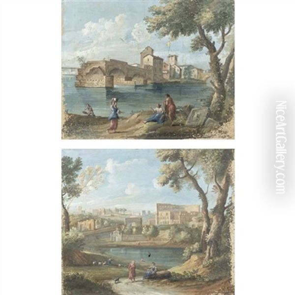 Veduta Di Roma Col Colosseoveduta Del Tevere (pair) - view 1