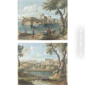 Veduta Di Roma Col Colosseoveduta Del Tevere (pair)