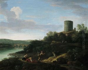 Paesaggio Con Il Tevere E Il Ponte Milvio by Giovanni Battista Busiri