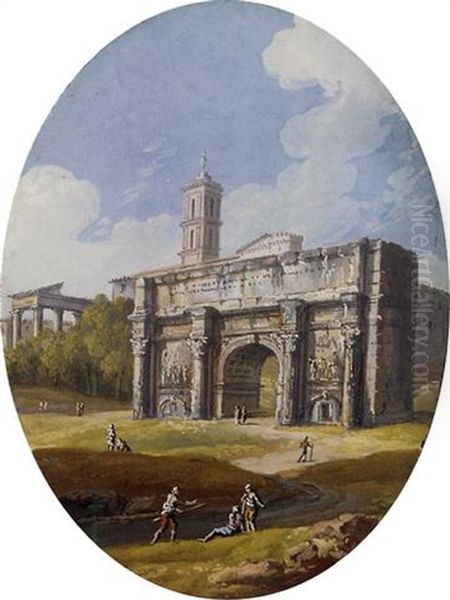 The Arch Of Septimius Severus With The Temple Of Saturn In The Roman Forum - view 1