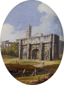 The Arch Of Septimius Severus With The Temple Of Saturn In The Roman Forum by Giovanni Battista Busiri