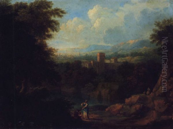 A Landscape With Figures Resting Before A Lake, A Town Beyond - view 1