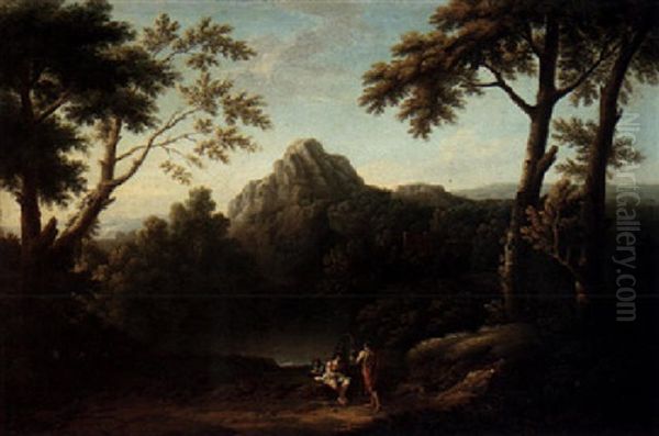 A Classical Landscape In The Roman Campagna With Figures Sitting By A Pool - view 1