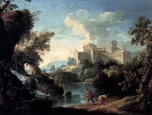 Italianate River Landscape With Fishermen And Other Figures Beyond