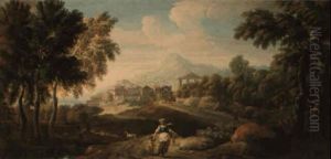 Italianate Landscape With Figures by Giovanni Battista Busiri