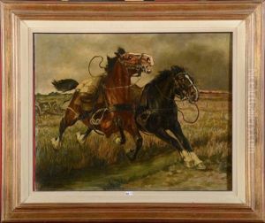 Chevaux D'artillerie Paniques Durant La Guerre by Constant (Eugene) de Busschere
