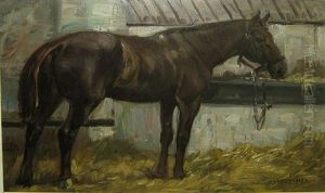 Paard In De Stal by Constant (Eugene) de Busschere