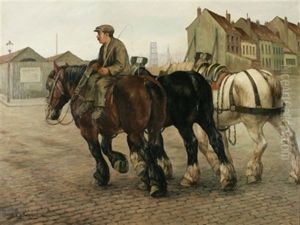 Les Chevaux De Trait by Constant (Eugene) de Busschere