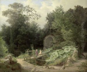 Parklandschaft Mit Kindern An Einem Bach by Georg Heinrich Busse