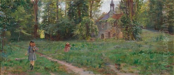 Girls Picking Flowers In A Summer Landscape - view 1
