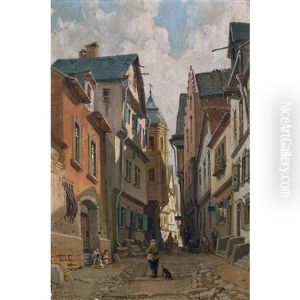 Belebte Strassenpartie by Francois Antoine Bussuet
