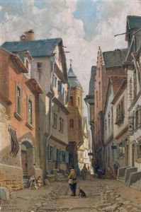 Belebte Strassenpartie by Francois Antoine Bussuet