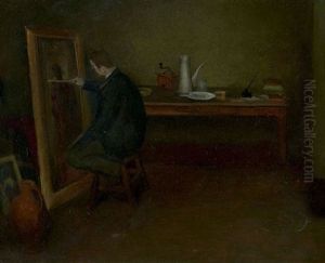 Eugene Martel Travaillant Au Portrait De Henri Lacroisade