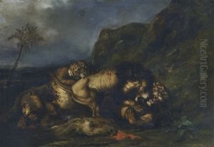Fighting Animals by Raden Saleh Sarief Bustaman