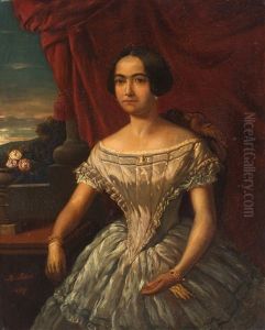 Portrait Of Elisabeth Sophia Catharina Ament (1830-1898), Daughter Of Cirebon Resident Tjalling Ament And Married To Gustave Adolph Boutmy by Raden Saleh Sarief Bustaman