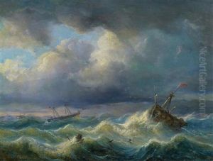 Segler In Schwerer See by Raden Saleh Sarief Bustaman